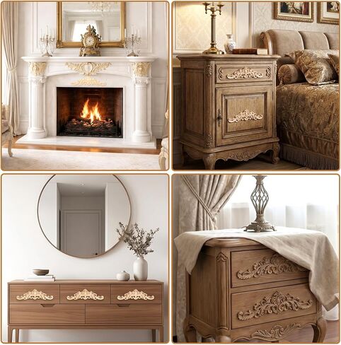 5 Pcs Wood Appliques Onlays for Furniture, Decorative Wooden Carved Unpainted Decals Wood Flowers Trim Embellishments for Bed Door Cabinet Wardrobe Wall Cupboard(Delicate Style) in Saudi Arabia