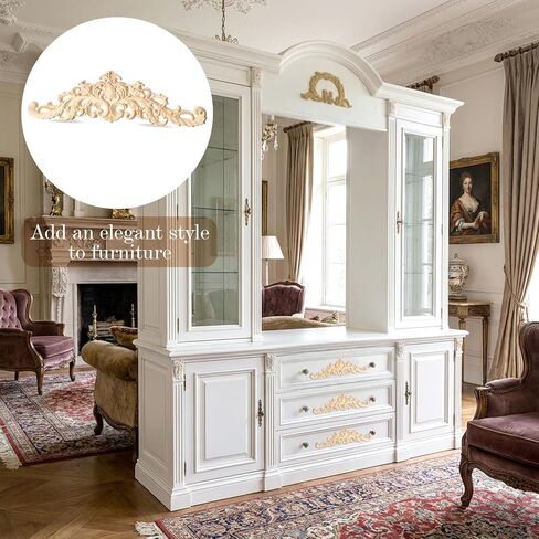 5 Pcs Wood Appliques Onlays for Furniture, Decorative Wooden Carved Unpainted Decals Wood Flowers Trim Embellishments for Bed Door Cabinet Wardrobe Wall Cupboard(Delicate Style) in Saudi Arabia