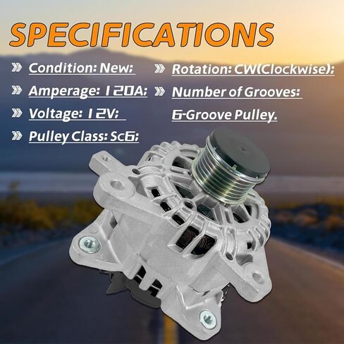 6-Groove Clutch 12V 120A Alternator Compatible With Nissan Rogue L4 2.5L 2014-2018, Xtrail 2014-2018# 23100-4BA0A, 23100-4BA0B, TG12C152 in Saudi Arabia