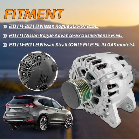 6-Groove Clutch 12V 120A Alternator Compatible With Nissan Rogue L4 2.5L 2014-2018, Xtrail 2014-2018# 23100-4BA0A, 23100-4BA0B, TG12C152 in Saudi Arabia