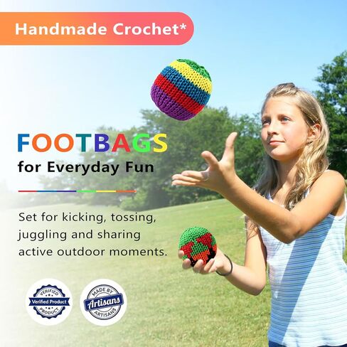TLM Rainbow Knitted Footbags Set - Colorful Crochet Foot Bag Kick Balls for Adults and Beginners, Small Kick Sack for Juggling Practice, Indoor Outdoor Games, Party Favors and Group Play (3) in Saudi Arabia