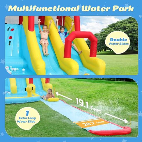 ELEMARA XL Inflatable Water Slide with 19ft Attachable Slip and Slide,Large 7 in 1 Blow Up Water Park,Bounce House for Backyard with 2 Slides,Climbing Wall,Deep Pool，Water Cannon,750W Blower for Kids in Saudi Arabia
