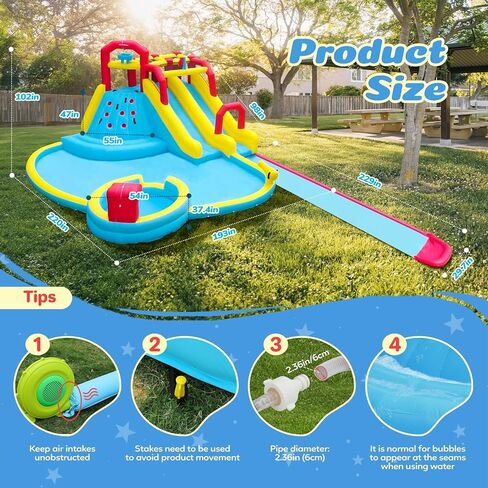 ELEMARA XL Inflatable Water Slide with 19ft Attachable Slip and Slide,Large 7 in 1 Blow Up Water Park,Bounce House for Backyard with 2 Slides,Climbing Wall,Deep Pool，Water Cannon,750W Blower for Kids in Saudi Arabia