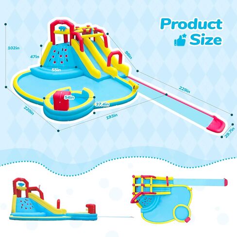 ELEMARA XL Inflatable Water Slide with 19ft Attachable Slip and Slide,Large 7 in 1 Blow Up Water Park,Bounce House for Backyard with 2 Slides,Climbing Wall,Deep Pool，Water Cannon,750W Blower for Kids in Saudi Arabia