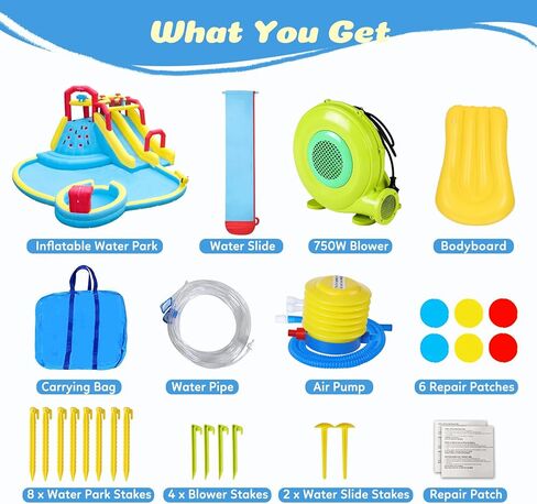 ELEMARA XL Inflatable Water Slide with 19ft Attachable Slip and Slide,Large 7 in 1 Blow Up Water Park,Bounce House for Backyard with 2 Slides,Climbing Wall,Deep Pool，Water Cannon,750W Blower for Kids in Saudi Arabia