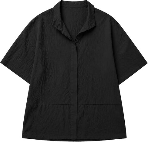 SCOFEEL Women Casual Button Down Shirts Oversized Short Sleeve Stand Collar Tops 2026 Work Blouses Summer Travel Outfits in Saudi Arabia