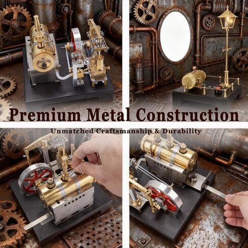 Steam Engine Model - Mini Steam Engine - DIY 2 in 1 Stationary Beam Steam Engine Model with Boiler and Lamp Scene, Build Engine That Runs with Centrifugal Regulator Full Metal Kit in Saudi Arabia