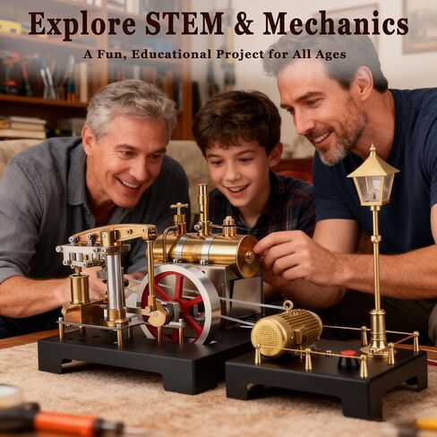 Steam Engine Model - Mini Steam Engine - DIY 2 in 1 Stationary Beam Steam Engine Model with Boiler and Lamp Scene, Build Engine That Runs with Centrifugal Regulator Full Metal Kit in Saudi Arabia