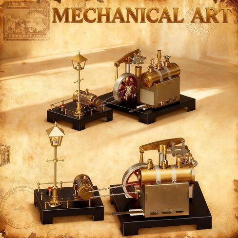 Steam Engine Model - Mini Steam Engine - DIY 2 in 1 Stationary Beam Steam Engine Model with Boiler and Lamp Scene, Build Engine That Runs with Centrifugal Regulator Full Metal Kit in Saudi Arabia