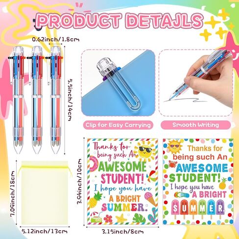 24 Set End of Year Gift Bulk Graduation Friendship Bracelets and 6 in 1 Multicolor Pens, Summer Inspirational Cards with Bags, Last Day of School Gifts from Teacher in Saudi Arabia