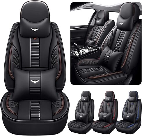 Full Set of Universal Fit Automotive Seat Covers fit for Jaguar E-PACE 2018-2025, PU Leather Automobile Interior Sets with Headrest & Back Pillow Black & Red Line in Saudi Arabia