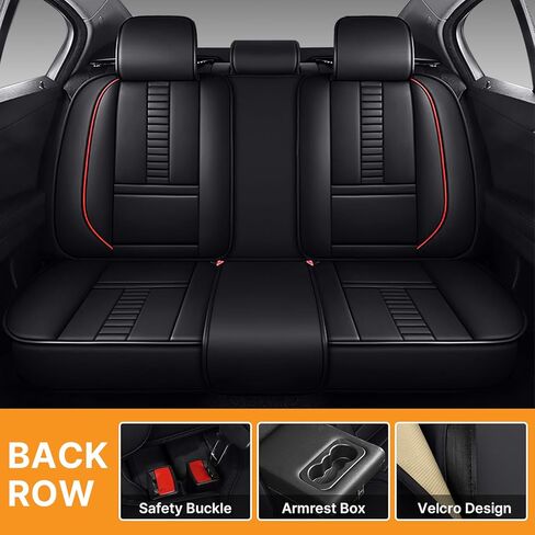 Full Set of Universal Fit Automotive Seat Covers fit for Jaguar E-PACE 2018-2025, PU Leather Automobile Interior Sets with Headrest & Back Pillow Black & Red Line in Saudi Arabia