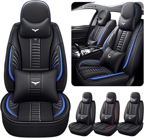 Full Set of Universal Fit Automotive Seat Covers fit for Jaguar E-PACE 2018-2025, PU Leather Automobile Interior Sets with Headrest & Back Pillow Black & Red Line in Saudi Arabia