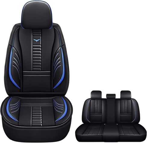 Full Set of Universal Fit Automotive Seat Covers fit for Jaguar E-PACE 2018-2025, PU Leather Automobile Interior Sets with Headrest & Back Pillow Black & Red Line in Saudi Arabia