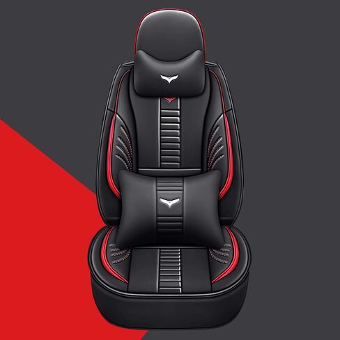 Full Set of Universal Fit Automotive Seat Covers fit for Jaguar E-PACE 2018-2025, PU Leather Automobile Interior Sets with Headrest & Back Pillow Black & Red Line in Saudi Arabia
