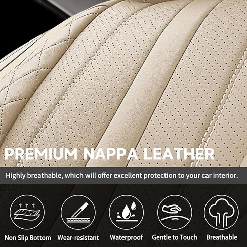 أغطية مقاعد السيارة Fit ES300 لسيارة Lexus ES 300 1997-2002 2003، مجموعة كاملة من أغطية مقاعد جلد نابا المريحة القابلة للتنفس، واقيات غطاء مقعد السيارة المقاومة للماء ومضادة للانزلاق (بيج) in Kuwait