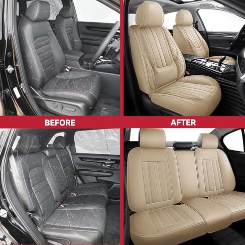 أغطية مقاعد السيارة Fit ES300 لسيارة Lexus ES 300 1997-2002 2003، مجموعة كاملة من أغطية مقاعد جلد نابا المريحة القابلة للتنفس، واقيات غطاء مقعد السيارة المقاومة للماء ومضادة للانزلاق (بيج) in Kuwait