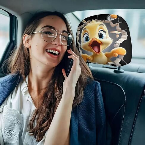 قطعتان من أغطية مسند رأس السيارة بطباعة البطة اللطيفة - واقيات مقاعد قابلة للتنفس مع ملاءمة عالمية مرنة - ملحقات داخلية للسيارات قابلة للغسل طوال الموسم للتنقل اليومي - تصميم سهل التركيب in Kuwait