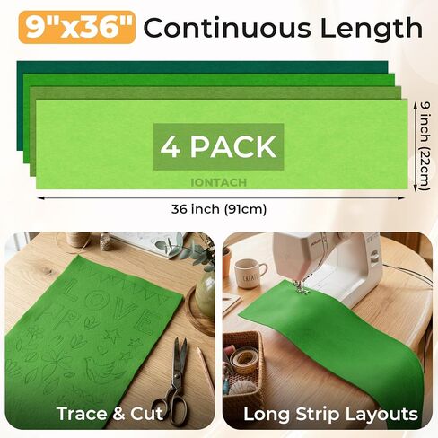 IONTACH Felt Fabric Sheets 9" x 36" - 1.6mm Thick Assorted Colors Felt for Crafts Sewing Embroidery Applique Nonwoven Patchwork Liner DIY Art Projects Decorations (4PCS, Green Series) in Saudi Arabia