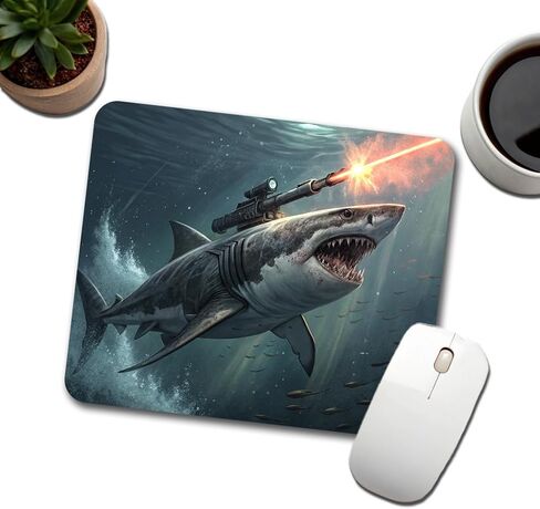 Shark with Laser Gun Mounted On Its Back Low Profile Mouse Pad Mat in Kuwait