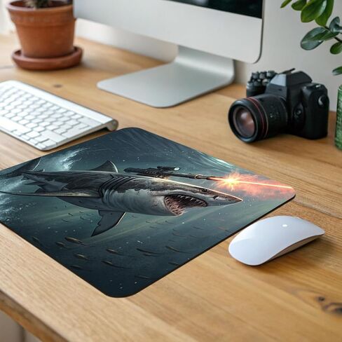 Shark with Laser Gun Mounted On Its Back Low Profile Mouse Pad Mat in Kuwait