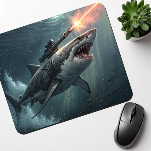 Shark with Laser Gun Mounted On Its Back Low Profile Mouse Pad Mat in Kuwait