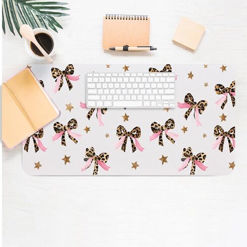 Cute Desk Mat, Leopard Pink Bow Large Mouse Pad for Desktop, PU Leather Waterproof Desk Pad, Anti-Slip Computer PC Laptop Protector Gaming Mouse Pads Office Home Decor (23.6" x 11.8") in Saudi Arabia