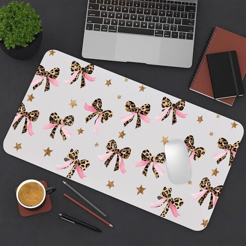 Cute Desk Mat, Leopard Pink Bow Large Mouse Pad for Desktop, PU Leather Waterproof Desk Pad, Anti-Slip Computer PC Laptop Protector Gaming Mouse Pads Office Home Decor (23.6" x 11.8") in Saudi Arabia