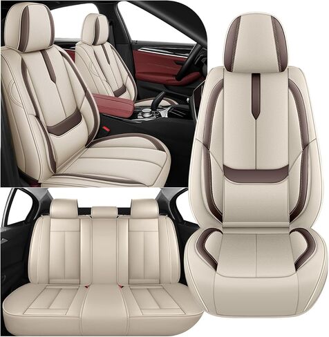 Arazi Car Seat Covers Full Set for Toyota Camry 2001-2026, Nappa Leather Full Coverage Seat Cover Waterproof Premium Seat Protector (5 Seats Full Set, Black Red) in Saudi Arabia