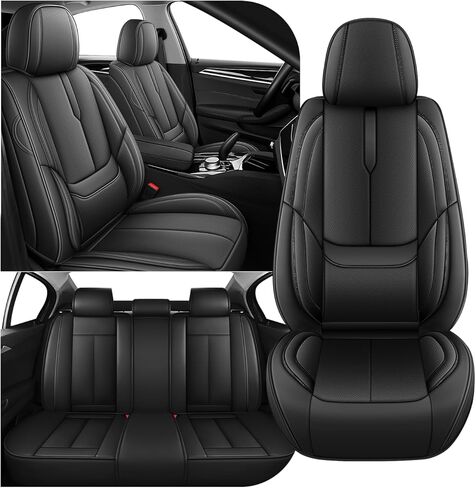 Arazi Car Seat Covers Full Set for Toyota Camry 2001-2026, Nappa Leather Full Coverage Seat Cover Waterproof Premium Seat Protector (5 Seats Full Set, Black Red) in Saudi Arabia