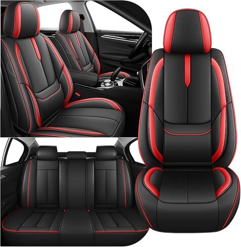 Arazi Car Seat Covers Full Set for Toyota Camry 2001-2026, Nappa Leather Full Coverage Seat Cover Waterproof Premium Seat Protector (5 Seats Full Set, Black Red) in Saudi Arabia