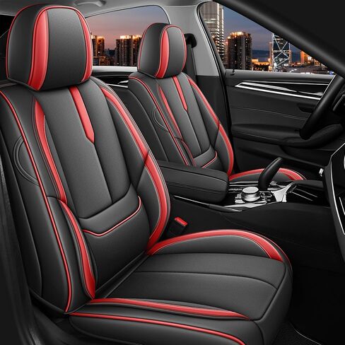 Arazi Car Seat Covers Full Set for Toyota Camry 2001-2026, Nappa Leather Full Coverage Seat Cover Waterproof Premium Seat Protector (5 Seats Full Set, Black Red) in Saudi Arabia