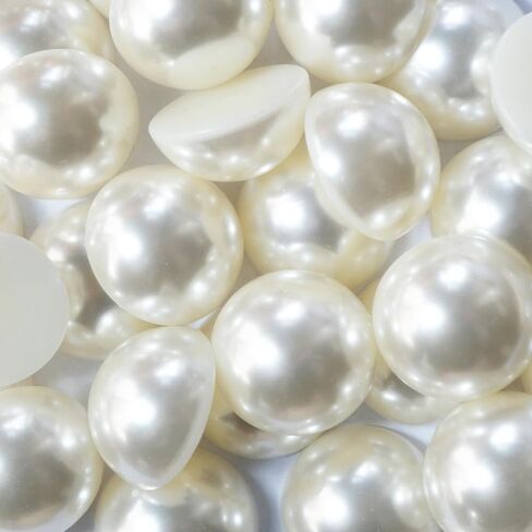 50PCS 25MM Large Ivory Flatback Pearls, Big Half Round Pearls for Crafting ABS Plastic Pearl Beads for Wedding Birthday Party Decoration Centerpieces Shoes Cup DIY Crafts Projects in Kuwait