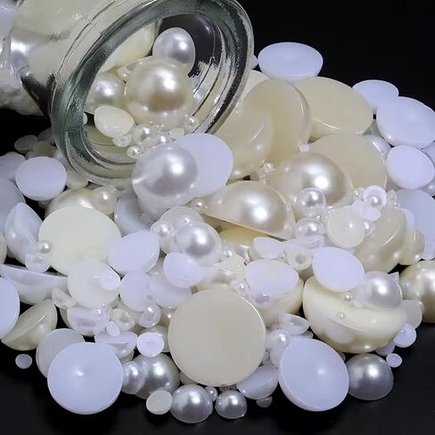 50PCS 25MM Large Ivory Flatback Pearls, Big Half Round Pearls for Crafting ABS Plastic Pearl Beads for Wedding Birthday Party Decoration Centerpieces Shoes Cup DIY Crafts Projects in Kuwait