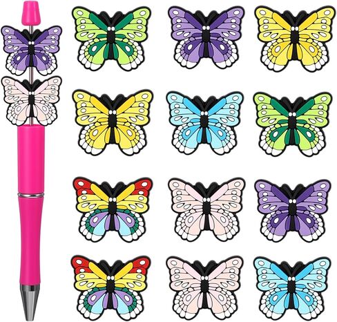 12 Pcs Butterfly Silicone Focal Beads, Butterfly Silicone Beads for Pens, Soft Durable Butterflies Decoration Focal Bead for Pen Keychain Making DIY Handicraft Gifts in Kuwait