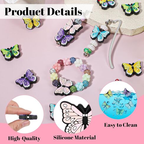 12 Pcs Butterfly Silicone Focal Beads, Butterfly Silicone Beads for Pens, Soft Durable Butterflies Decoration Focal Bead for Pen Keychain Making DIY Handicraft Gifts in Kuwait