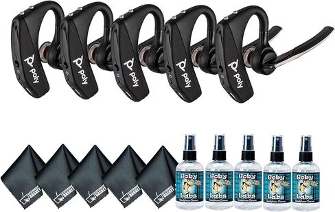 Poly Voyager 5200 Wireless Headset (Plantronics) - Single-Ear Bluetooth Headset w/Noise-Canceling Mic (5 Pack) Bundle Including: Goby Labs Mic Cleaner, Electronic's Basket Fiber Cloth in Kuwait