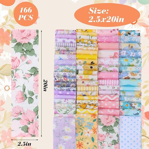 166 Pcs 4 Rolls Quilting Fabric Strips, 2.5 x 20 Inch Precut Cotton Jelly Fabric Roll Colorful Soft Assorted Quilting Strips for DIY Crafts, Sewing, Blanket, Rug (4 Colors) in Saudi Arabia