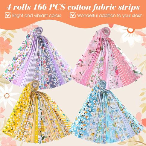 166 Pcs 4 Rolls Quilting Fabric Strips, 2.5 x 20 Inch Precut Cotton Jelly Fabric Roll Colorful Soft Assorted Quilting Strips for DIY Crafts, Sewing, Blanket, Rug (4 Colors) in Saudi Arabia