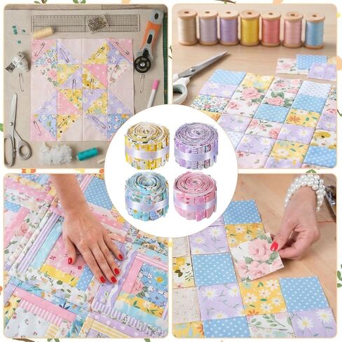 166 Pcs 4 Rolls Quilting Fabric Strips, 2.5 x 20 Inch Precut Cotton Jelly Fabric Roll Colorful Soft Assorted Quilting Strips for DIY Crafts, Sewing, Blanket, Rug (4 Colors) in Saudi Arabia