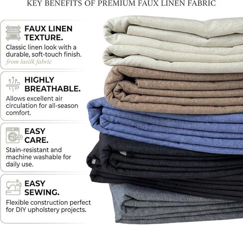 LaSilk- Premium Upholstery Fabric by the Yard, 57" Wide Thicken Faux Linen Fabric for Couch, Sofa, Chair, Pillow Cover (Linen, 3 Yard) in Saudi Arabia