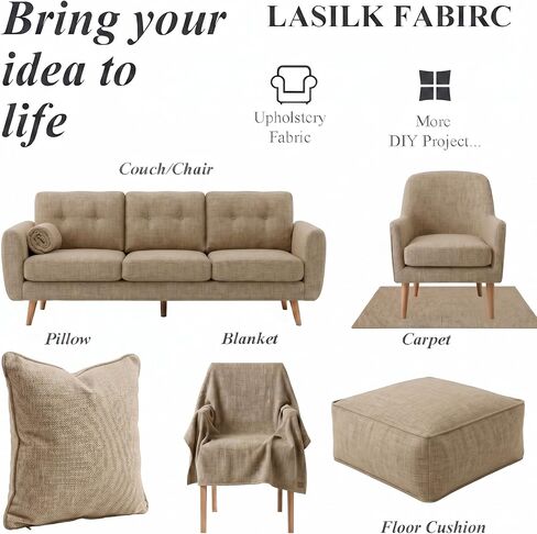 LaSilk- Premium Upholstery Fabric by the Yard, 57" Wide Thicken Faux Linen Fabric for Couch, Sofa, Chair, Pillow Cover (Linen, 3 Yard) in Saudi Arabia