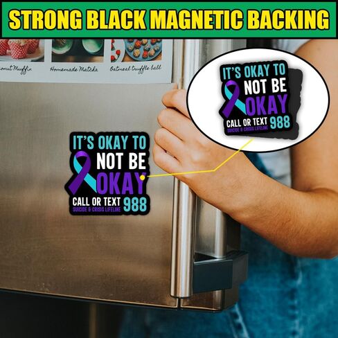 It’s Okay to Not Be Okay Suicide Prevention Awareness Magnetic Stickers Call Or Text 988 Magnet Purple & Teal Stickers Inspirational, Mental Health Gifts Decorations Car Fridge Locker in Saudi Arabia