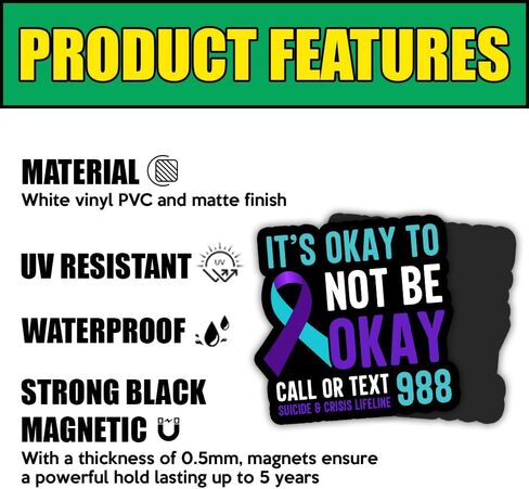 It’s Okay to Not Be Okay Suicide Prevention Awareness Magnetic Stickers Call Or Text 988 Magnet Purple & Teal Stickers Inspirational, Mental Health Gifts Decorations Car Fridge Locker in Saudi Arabia