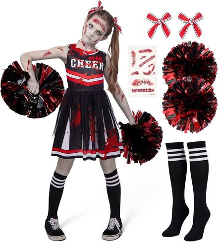 Spooktacular Creations Halloween Cheerleader Costume for Girls, Kids Zombie Cheerleader Outfit, Dead Fearleader Dress in Saudi Arabia
