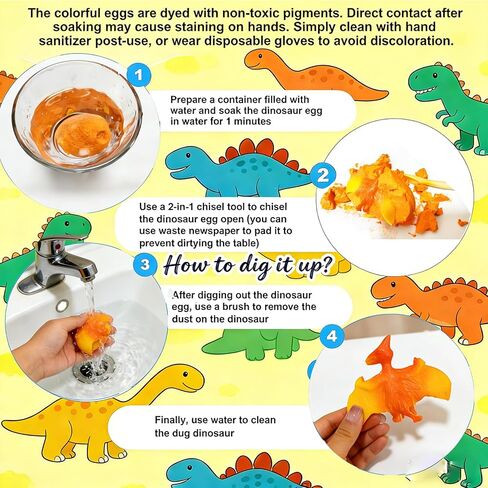 12 Pack Easter Dino Egg Dig Kit for Kids - Dinosaur Egg Excavation Toy with 12 Unique Dinosaurs Eggs Tools & Learning Cards STEM Archaeology Science Dig Set for Boys Girls Easter Party Favors 3-12 in Saudi Arabia