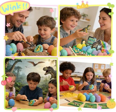 12 Pack Easter Dino Egg Dig Kit for Kids - Dinosaur Egg Excavation Toy with 12 Unique Dinosaurs Eggs Tools & Learning Cards STEM Archaeology Science Dig Set for Boys Girls Easter Party Favors 3-12 in Saudi Arabia