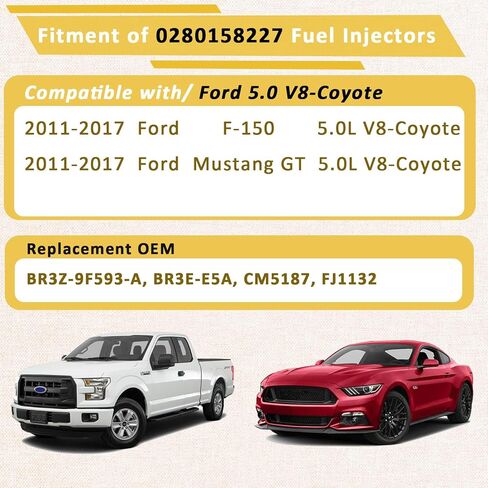 2011-2017 Coyote 5.0 Fuel Injectors,Compatible with/Ford F150 & Mustang GT 5.0L |4 Holes| |Set of 8| |OE#0280158227| in Kuwait