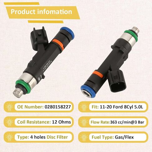 2011-2017 Coyote 5.0 Fuel Injectors,Compatible with/Ford F150 & Mustang GT 5.0L |4 Holes| |Set of 8| |OE#0280158227| in Kuwait