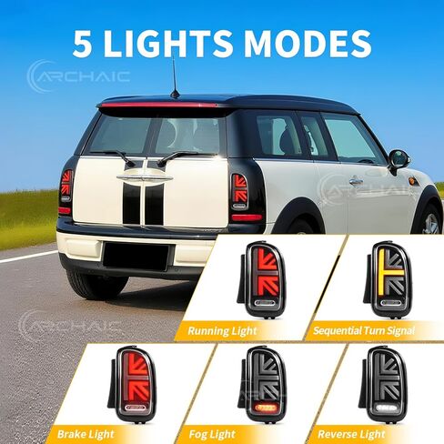 مصابيح خلفية قديمة متوافقة مع Mini Clubman R55 2007–2014 [Cooper,Cooper S,John Cooper Works]، مع رسوم متحركة لبدء التشغيل/إشارة انعطاف تسلسلية، زوج in Kuwait